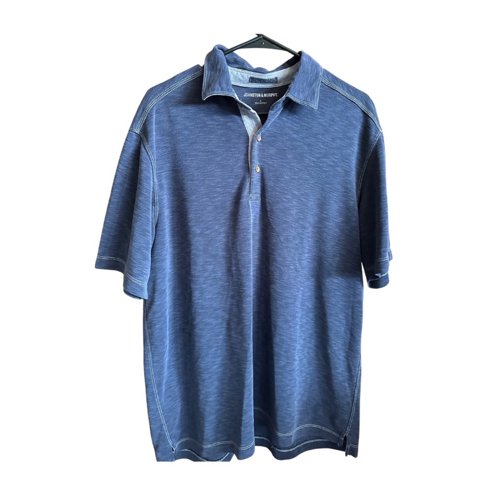 Johnston & Murphy Vintage Slub Polo.  Men's Large in Heathered Navy.